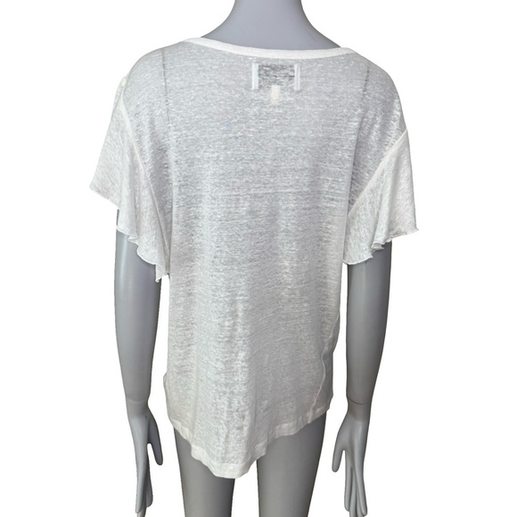 CURRENT/ELLIOTT “The Cosmos Tee” 100% Linen Flutter Sleeve Knit Top With Tag - Picture 12 of 14